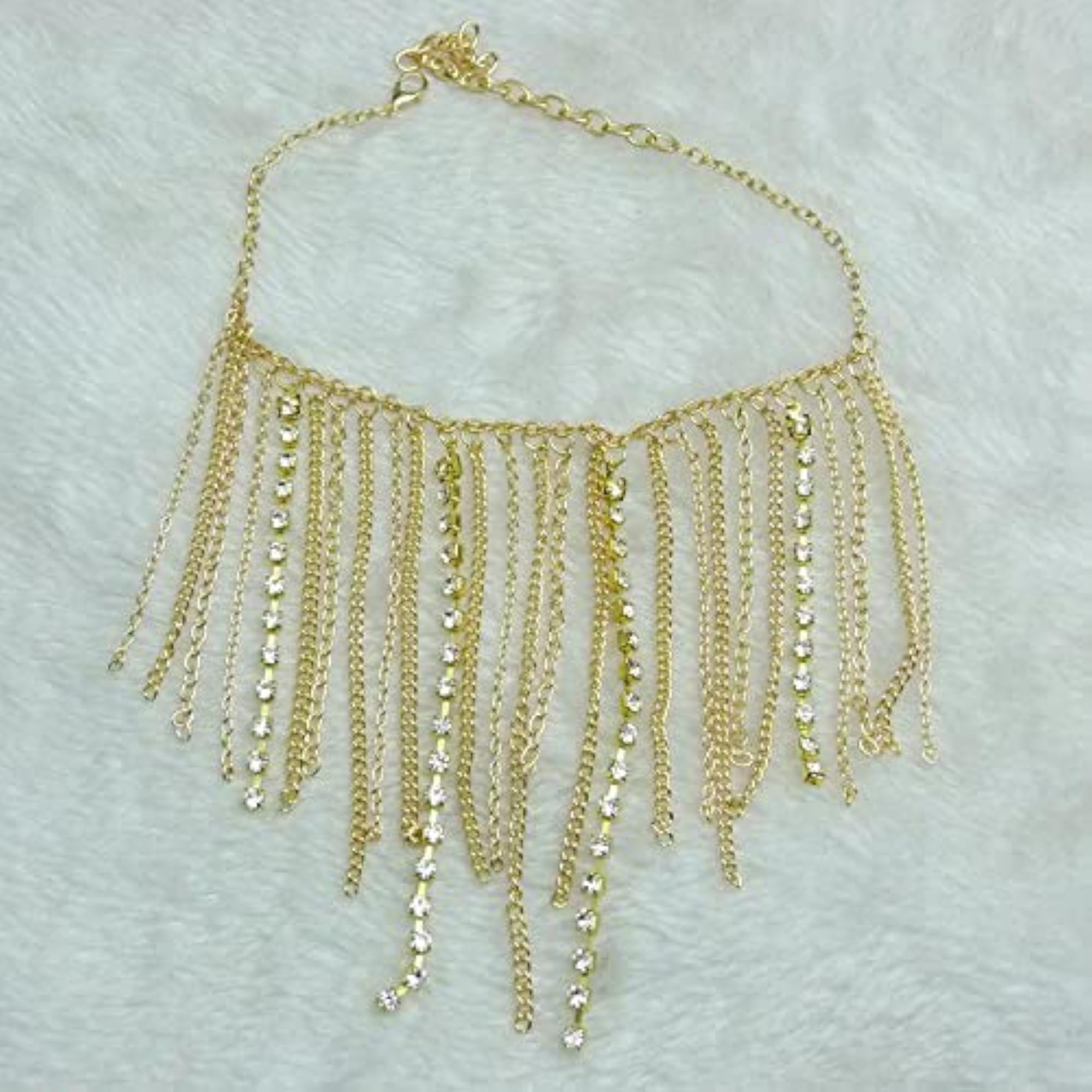 Women's Rhinestone Chain Ankle Bracelet, Golden